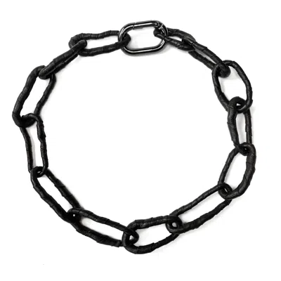 Waiwai Women's Link Leather Necklace Black