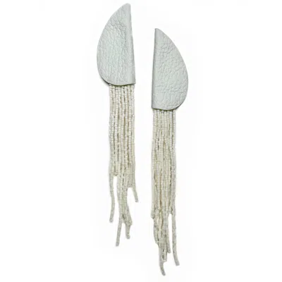 Waiwai Women's Neutrals Flowline Beaded Dangle Earrings Ivory