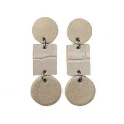 Waiwai Women's Neutrals Texture Fusion Drop Leather Earrings Ivory In Multi
