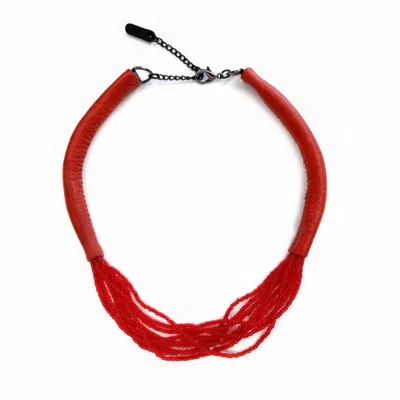 Waiwai Women's Red Leather & Glass Bead Choker In Brown