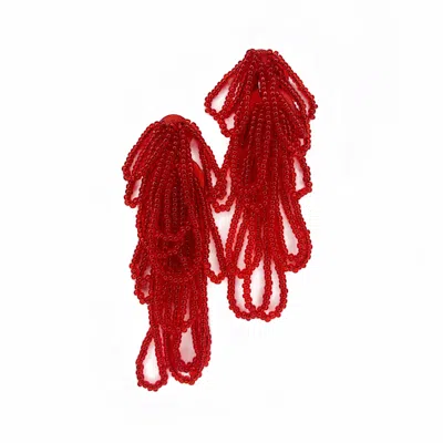 Waiwai Women's Red Pulse Dangle Bead Earrings