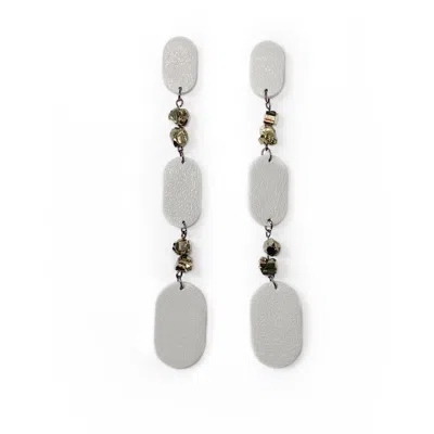 Waiwai Women's White Capsule Dangle Earrings With Pyrite Crystals