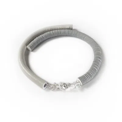Waiwai Women's White Leather Choker With Clear Quartz Crystals