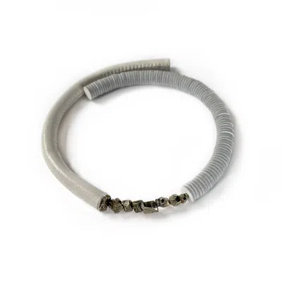 Waiwai Women's White Leather Choker With Pyrite Crystals