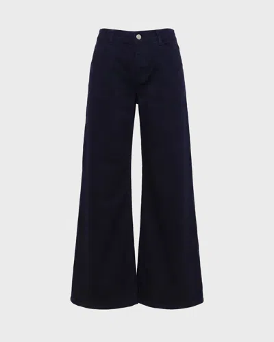 Wakakuu Icons Flared Cotton Trousers Welsh In Navy
