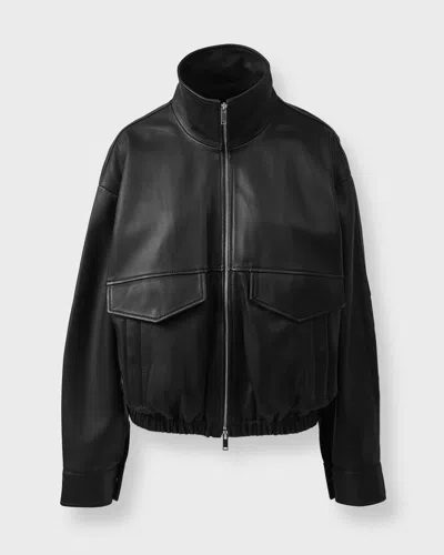 Wakakuu Icons Jacket Leather Funnel Neck In Black