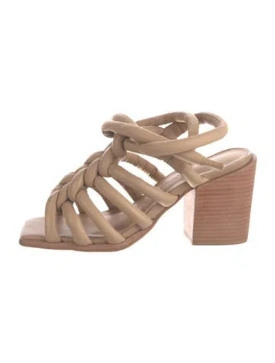 Pre-owned Wal & Pai Leather Striped Sandals W/ Tags In Neutral