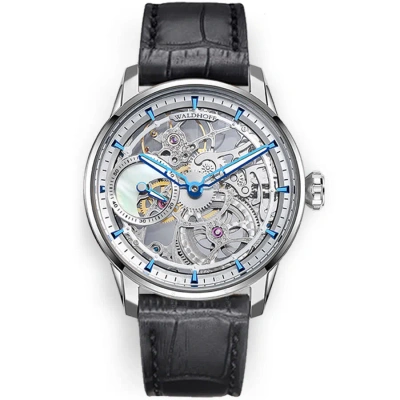 Waldhoff Paragon Pearl Silver Hand Wind Silver Dial Men's Watch Mw-12 Am In Black / Blue / Silver