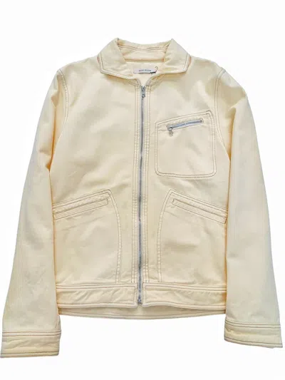 Pre-owned Wales Bonner $810 Sunrise Denim Croc Patch Work Zip Jacket In Washed Pale Yellow