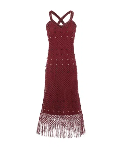 Wales Bonner A Medium-length Lace Sleeveless Beaded Dress In Oxblood