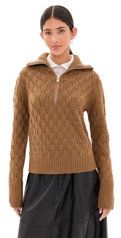 Wales Bonner Acoustic Knitted Wool Half-zip Turtleneck Sweater In Brown