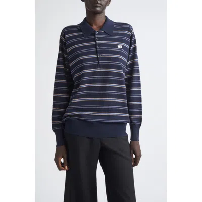Wales Bonner Beam Stripe Long Sleeve Merino Wool Polo In Multi