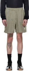 Wales Bonner Beige & Green Power Shorts In Beige/dark Green/bro