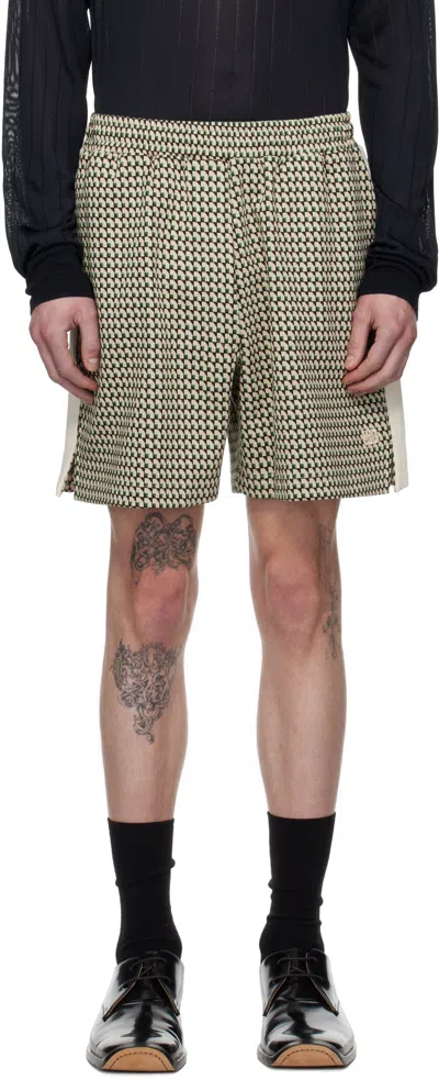 Wales Bonner Beige & Green Power Shorts In Beige/dark Green/bro