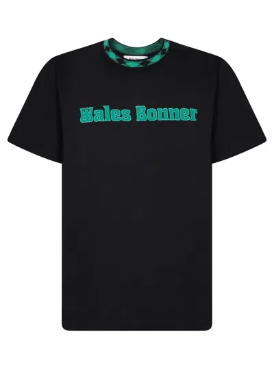 WALES BONNER BLACK AND BLUE LOGO T-SHIRT