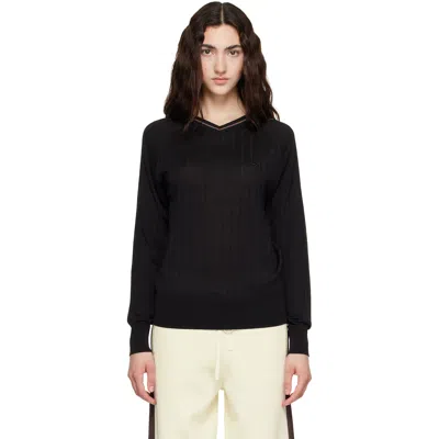 Wales Bonner Black Viscose Silk Knit Roots Polo