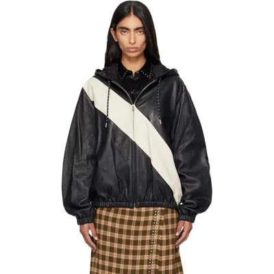 Wales Bonner Black Vista Anorak Leather Jacket In Black / Ivory