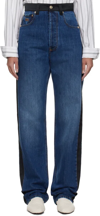 Wales Bonner Blue & Black Echo Jeans In Indigo