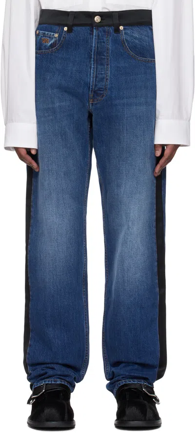 Wales Bonner Blue & Black Echo Jeans In Indigo