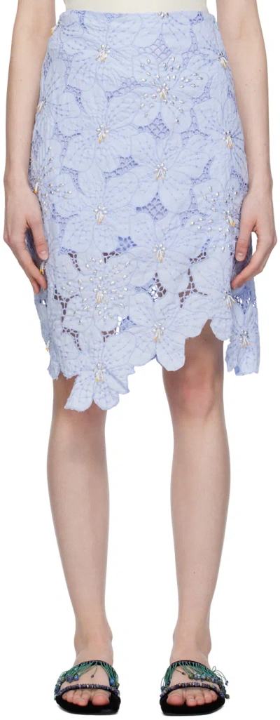 Wales Bonner Constellation Floral-lace Cotton-blend Midi Skirt In Baby Blue