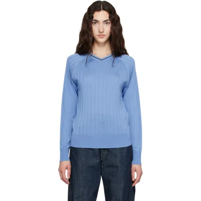 Wales Bonner Blue Viscose Silk Knit Roots Polo Shirt In Multi