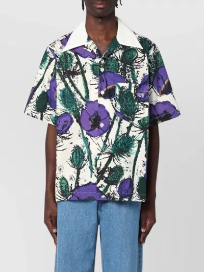 WALES BONNER BOWLING SHIRT WITH FLORAL PATTERN AND SHORT SLEEVES