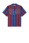 Wales Bonner Breeze Bowling Shirt In Red & Blue