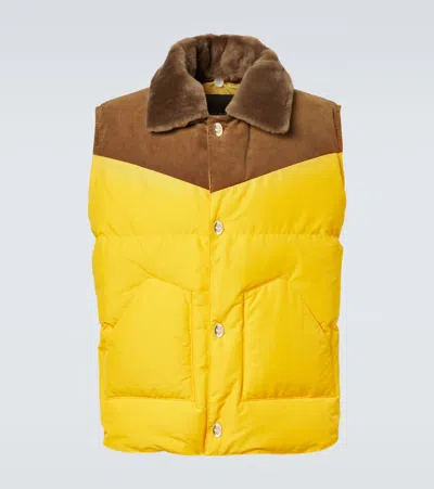 Wales Bonner Brixton Corduroy-trimmed Puffer Gilet In Yellow