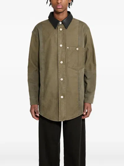 Wales Bonner Brixton Leather-collar Jacket In Green