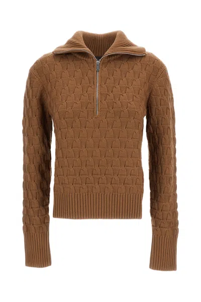 Wales Bonner Brown Acoustic Textured Wool Half-zip Turtleneck Sweater