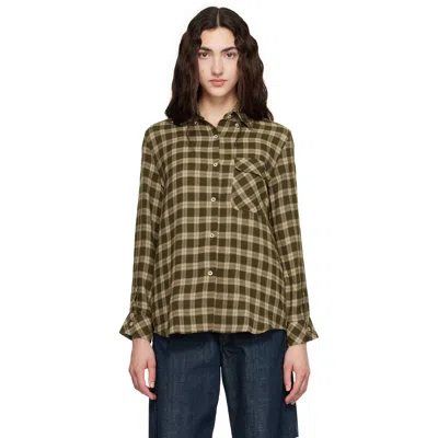 Wales Bonner Brown Brushed Overcheck Ritual Shirt In Green