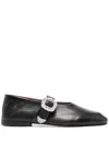 Wales Bonner Leather-trimmed Satin Mary Jane Flats In Black