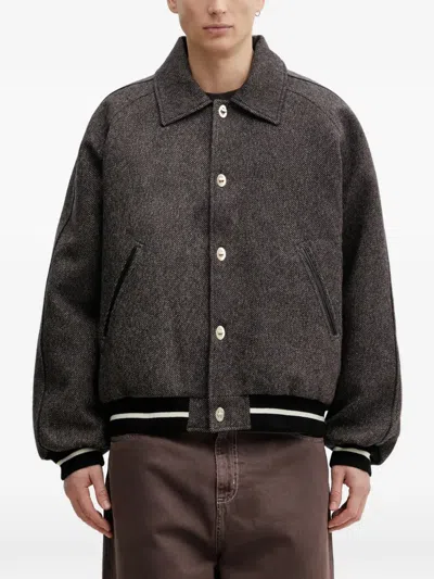Wales Bonner Buttoned Herringbone-pattern Bomber Jacket In Gray
