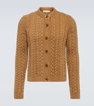 Wales Bonner Cable-knit Mohair-blend Cardigan In Brown