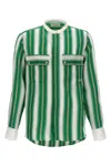 Wales Bonner Cadence Silk Shirt Green And Ivory
