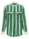 Wales Bonner Cadence Silk Shirt Green And Ivory