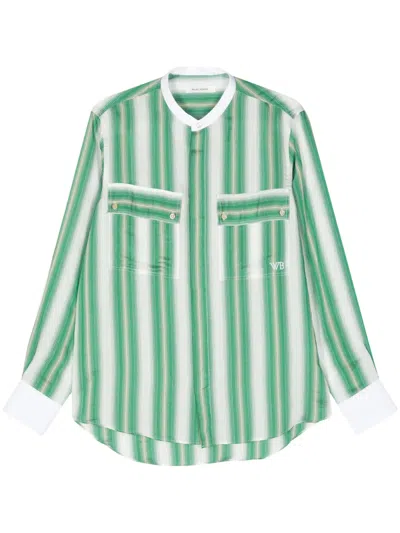 Wales Bonner Cadence Silk Shirt Green And Ivory In Multi