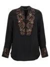 Wales Bonner Cairo Embroidered Grain De Poudre Wool Shirt In Black