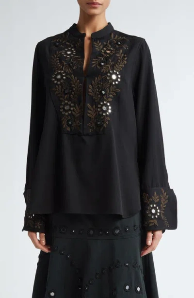 Wales Bonner Cairo Embellished Wool Tunic Top In Black/brown