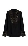 Wales Bonner Cairo Embroidered Grain De Poudre Wool Shirt In Black