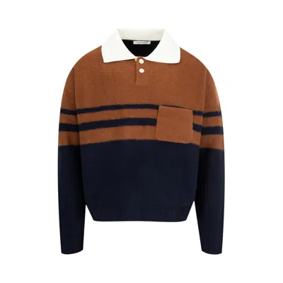 Pre-owned Wales Bonner Calm Polo 'brown/navy' | Men's Size L