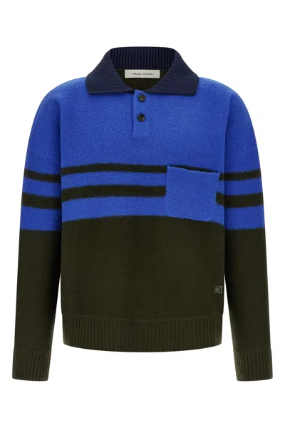 Wales Bonner Calm Stripe-panel Polo Shirt In Blue
