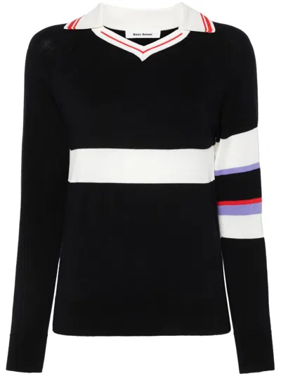 Wales Bonner Calm Polo Sweater In Navy/white