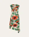 Wales Bonner Calypso Asymmetric Floral Twill Dress In Poppy Red