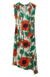 Wales Bonner Calypso Asymmetric Floral Twill Dress In Poppy Red