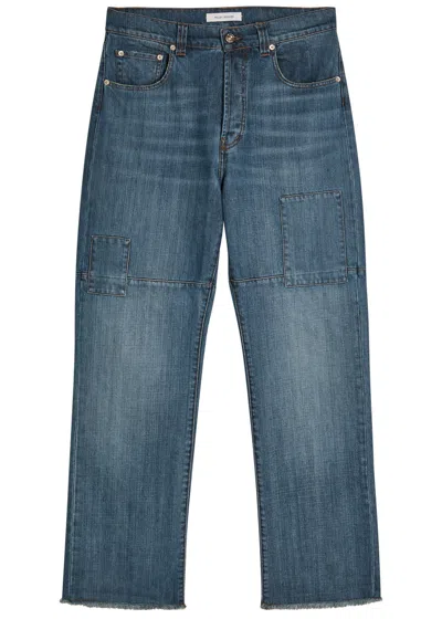Wales Bonner Frayed Hem Straight Jeans In Blue