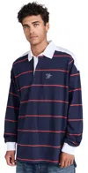 Wales Bonner Cotton Polo Shirt In Navy/orange