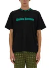 Wales Bonner Relaxed-fit Black T-shirt With Bold Green Logo