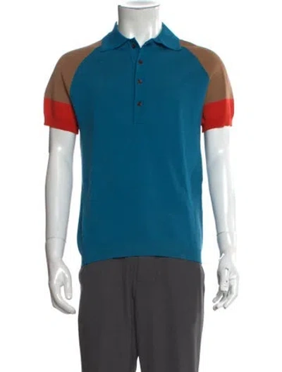 Pre-owned Wales Bonner Colorblock Pattern Crew Neck Polo Shirt In Blue