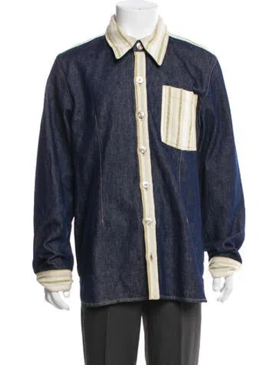 Pre-owned Wales Bonner Colorblock Pattern Denim Jacket In Blue
